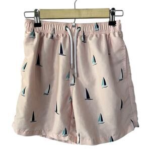 Franks Sailboat Print Light Pink Swim Trunks Small